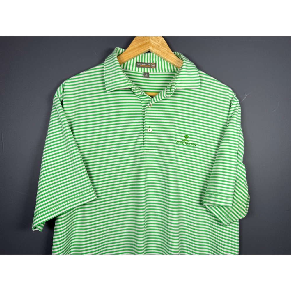 Peter Millar Summer Comfort Mens Medium Green White Grove Park Inn Polo Shirt